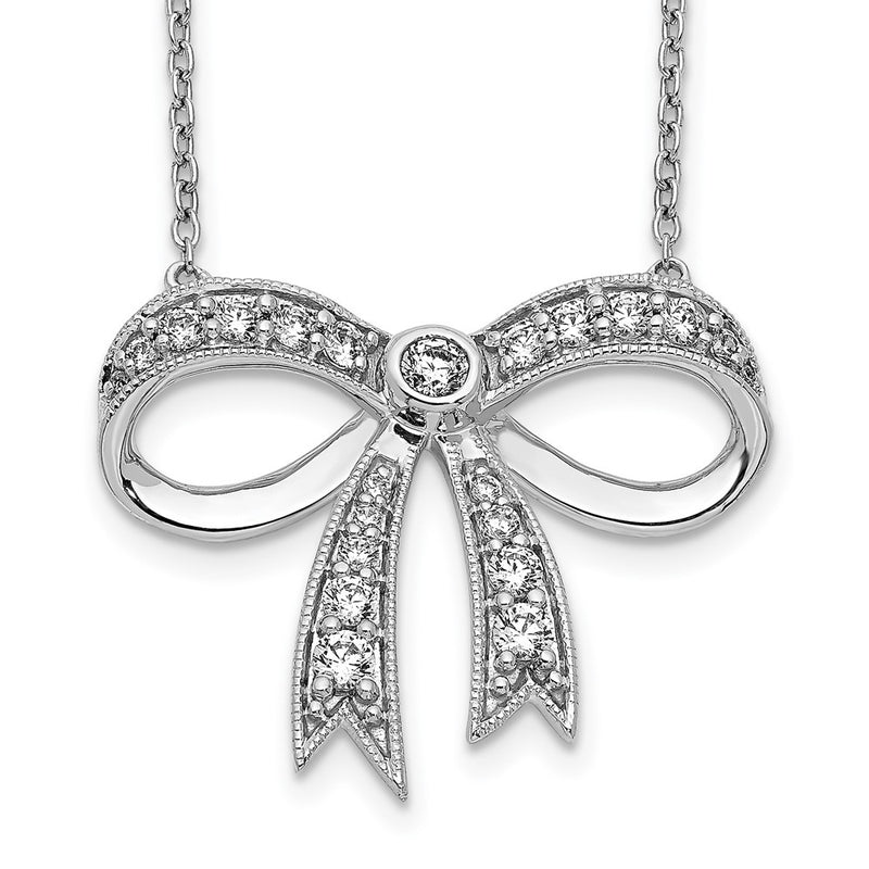 14k White Gold Real Diamond Bow Necklace