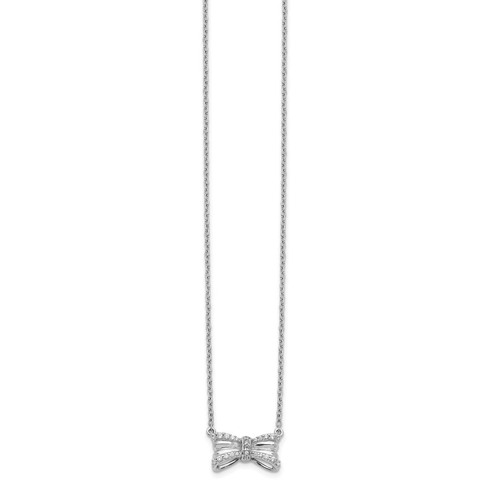 14k White Gold Real Diamond Bow Necklace