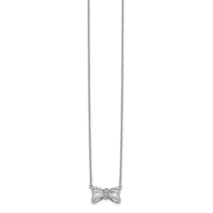 14k White Gold Real Diamond Bow Necklace