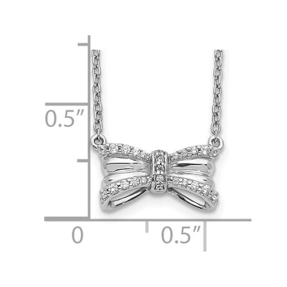 14k White Gold Real Diamond Bow Necklace