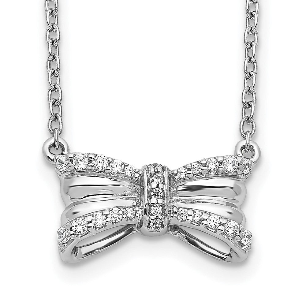 14k White Gold Real Diamond Bow Necklace