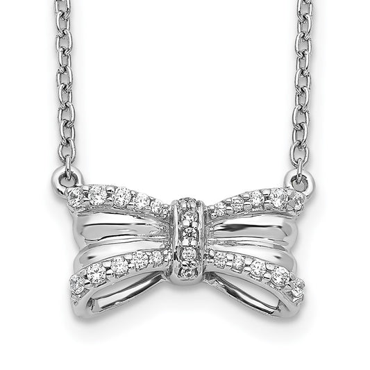 14k White Gold Real Diamond Bow Necklace
