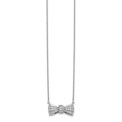14k White Gold Real Diamond Bow Necklace