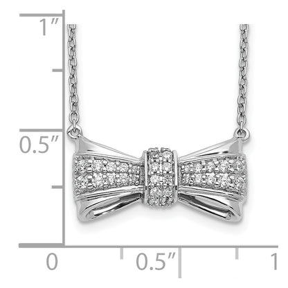 14k White Gold Real Diamond Bow Necklace