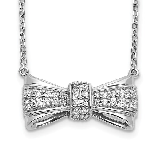 14k White Gold Real Diamond Bow Necklace