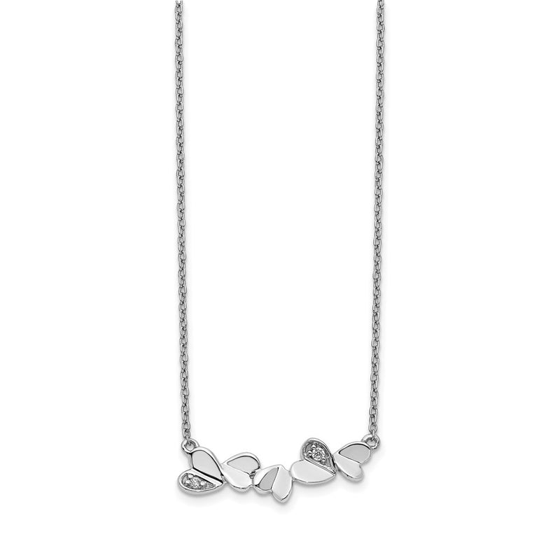 14k White Gold Real Diamond Hearts Bar Necklace