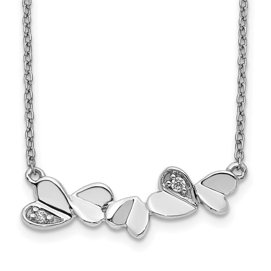 14k White Gold Real Diamond Hearts Bar Necklace