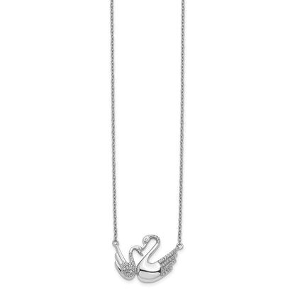 14k White Gold Real Diamond Swans Necklace