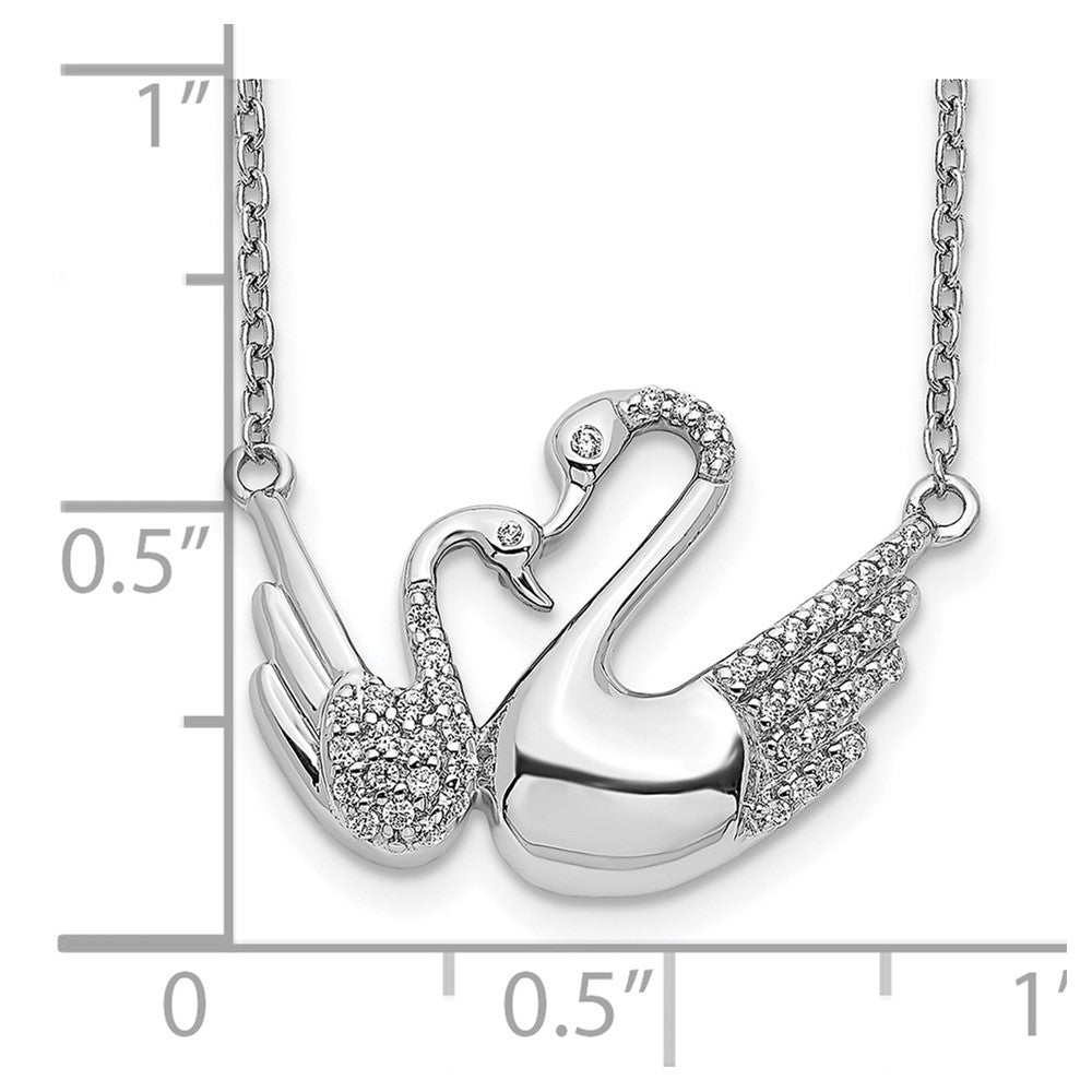 14k White Gold Real Diamond Swans Necklace