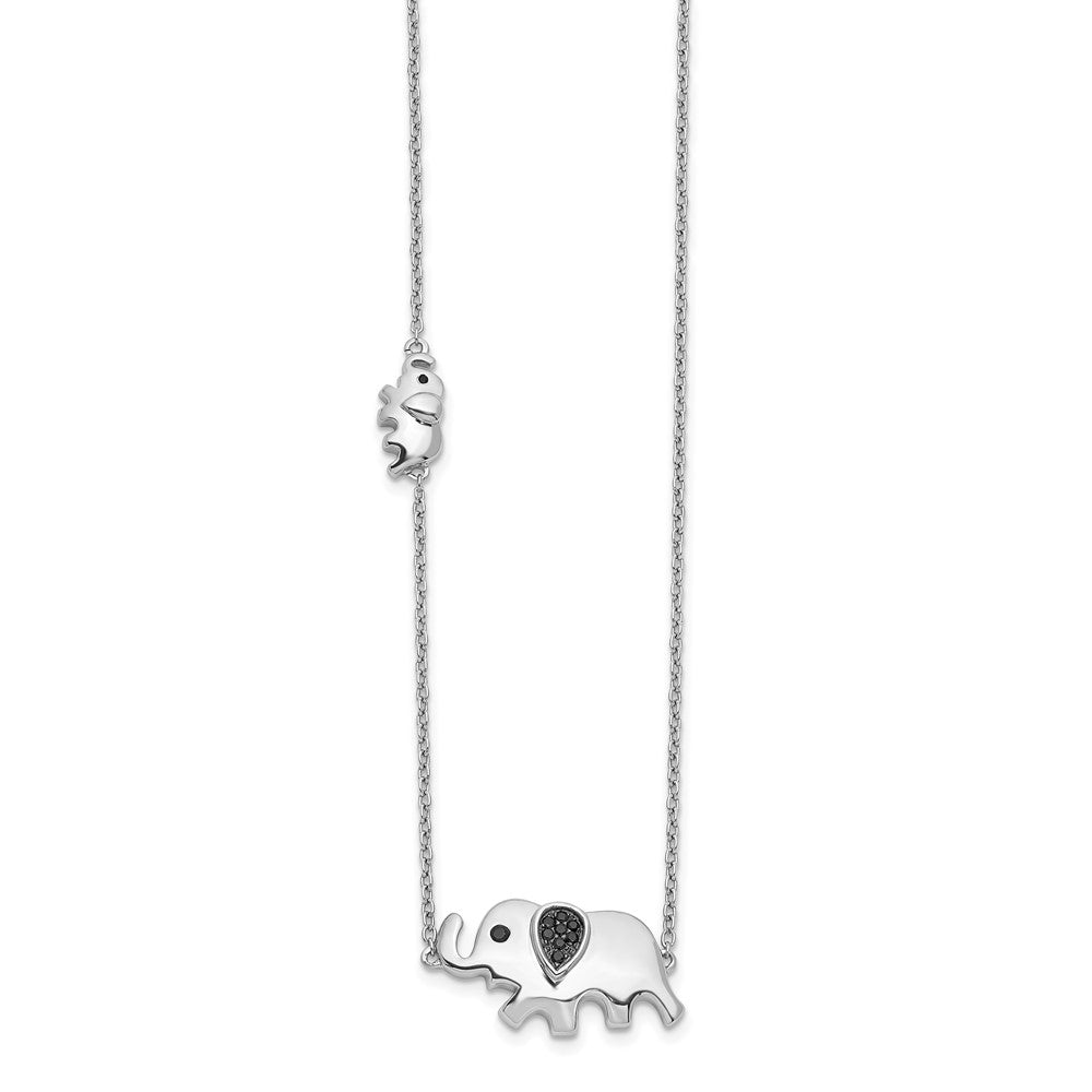 14k White Gold Black Real Diamond Elephant 18 inch Necklace