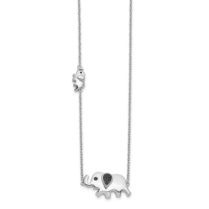 14k White Gold Black Real Diamond Elephant 18 inch Necklace