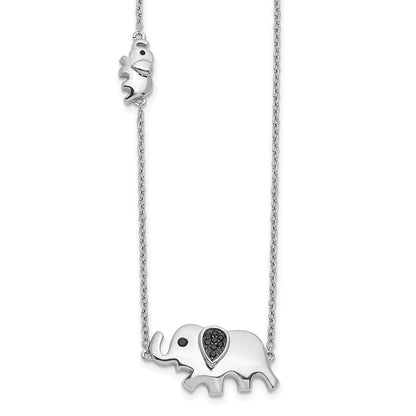 14k White Gold Black Real Diamond Elephant 18 inch Necklace