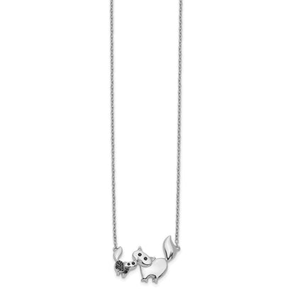 14k White Gold Black Real Diamond Mother and Baby Cat 18 inch Necklace