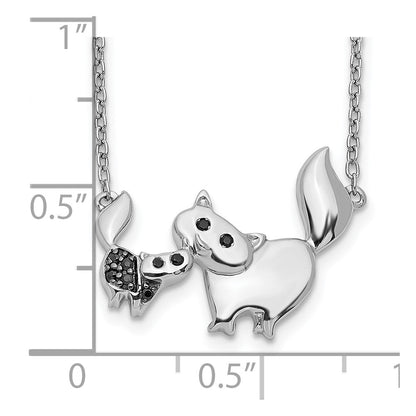 14k White Gold Black Real Diamond Mother and Baby Cat 18 inch Necklace