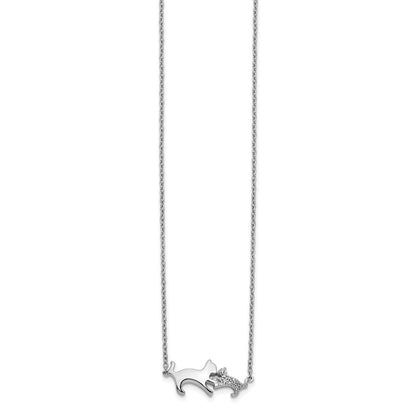 14k White Gold Real Diamond Mother & Baby Cat Necklace