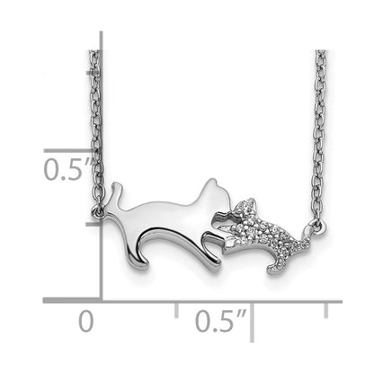 14k White Gold Real Diamond Mother & Baby Cat Necklace