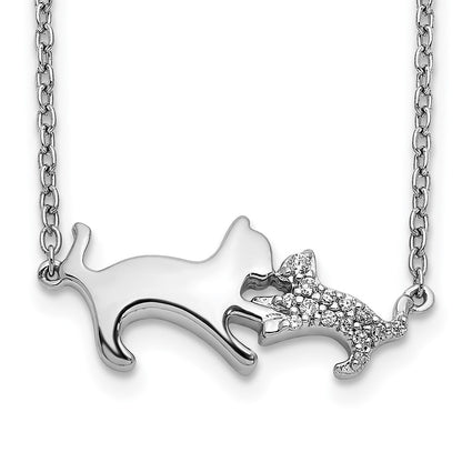 14k White Gold Real Diamond Mother & Baby Cat Necklace