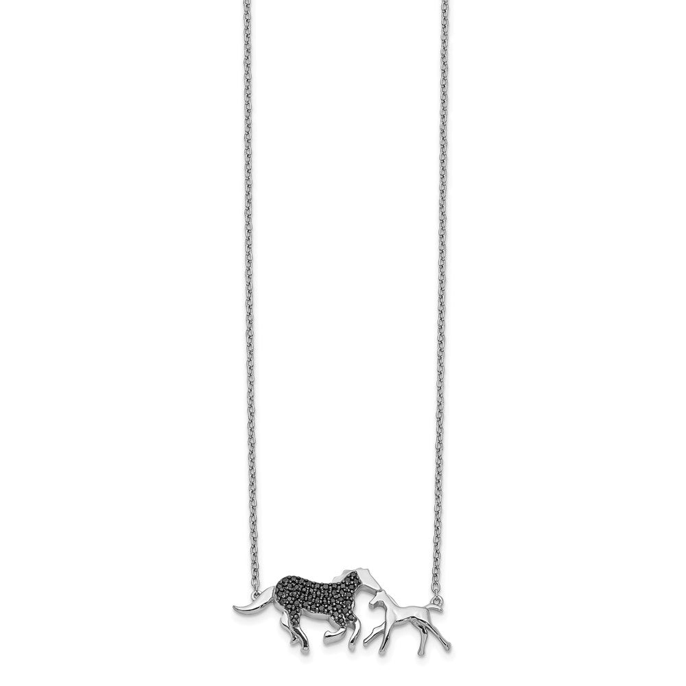 14k White Gold Black Real Diamond Mother & Baby Horse Necklace