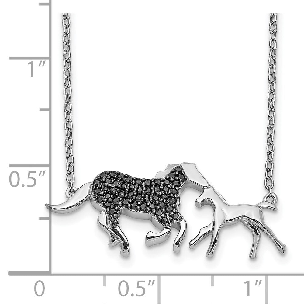 14k White Gold Black Real Diamond Mother & Baby Horse Necklace