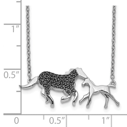 14k White Gold Black Real Diamond Mother & Baby Horse Necklace