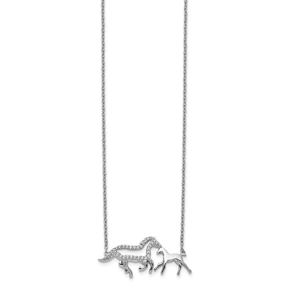 14k White Gold Real Diamond Mother & Baby Horse Necklace