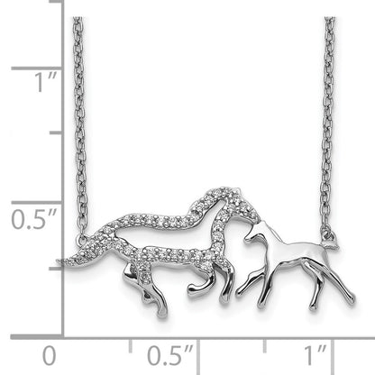 14k White Gold Real Diamond Mother & Baby Horse Necklace