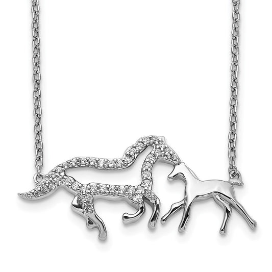 14k White Gold Real Diamond Mother & Baby Horse Necklace