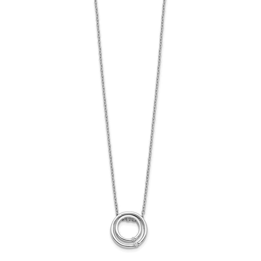 14k White Gold Real Diamond Double Circle Necklace