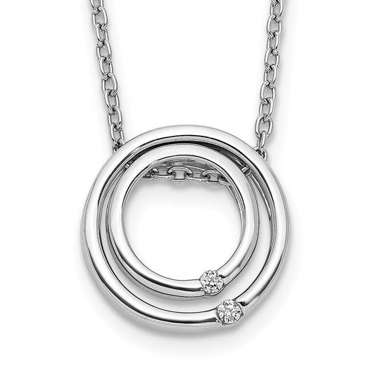 14k White Gold Real Diamond Double Circle Necklace
