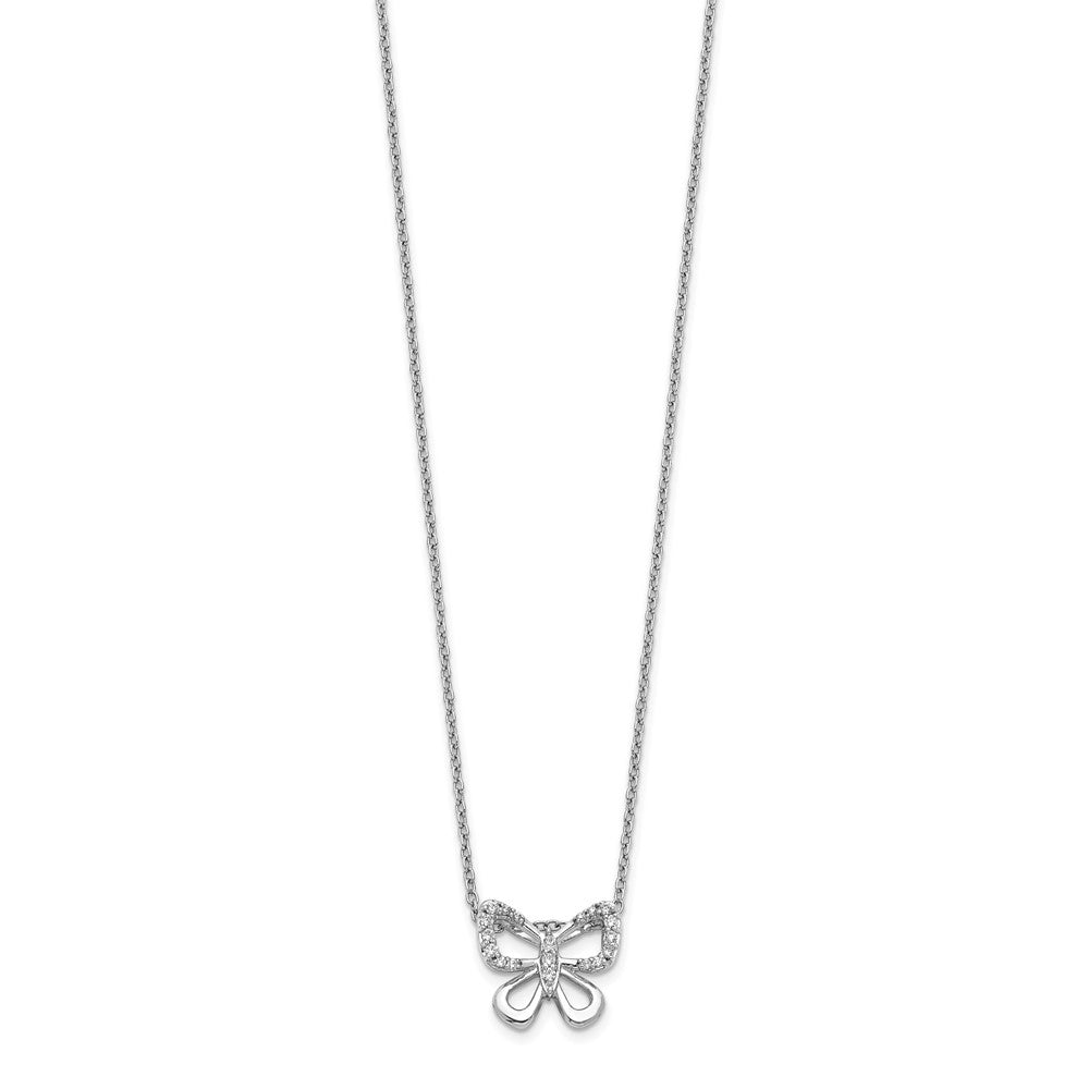 14k White Gold Real Diamond Butterfly 18 inch Necklace
