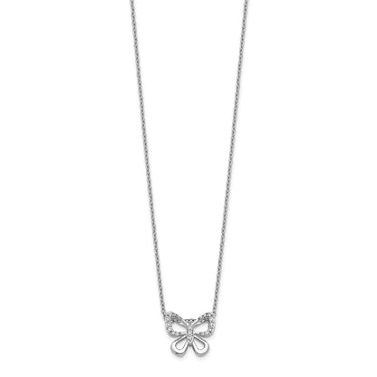14k White Gold Real Diamond Butterfly 18 inch Necklace