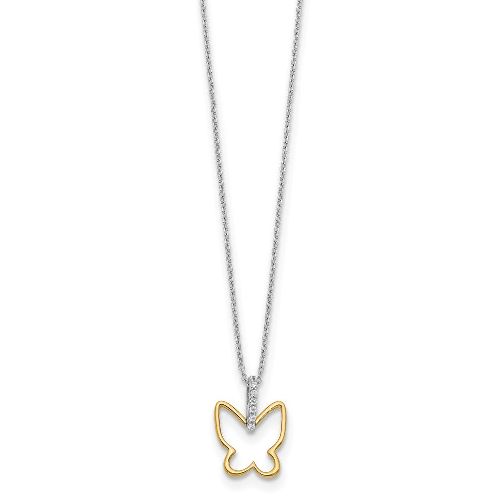 14k Two-Tone Gold Real Diamond Butterfly 18 inch Necklace