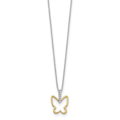 14k Two-Tone Gold Real Diamond Butterfly 18 inch Necklace