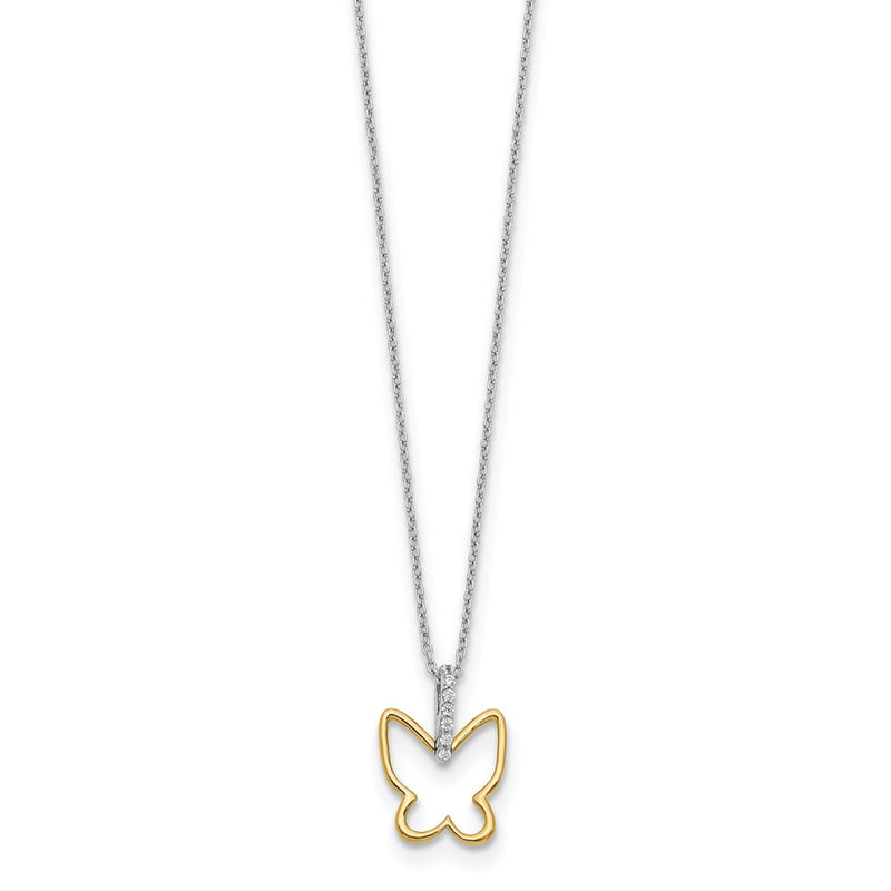 14k Two-Tone Gold Real Diamond Butterfly 18 inch Necklace