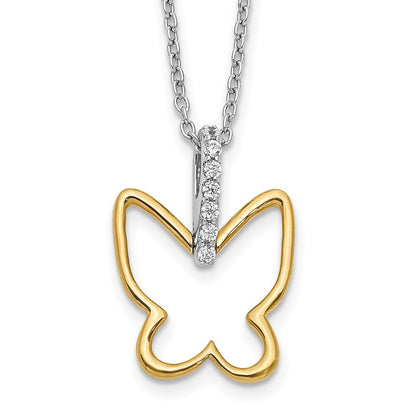 14k Two-Tone Gold Real Diamond Butterfly 18 inch Necklace