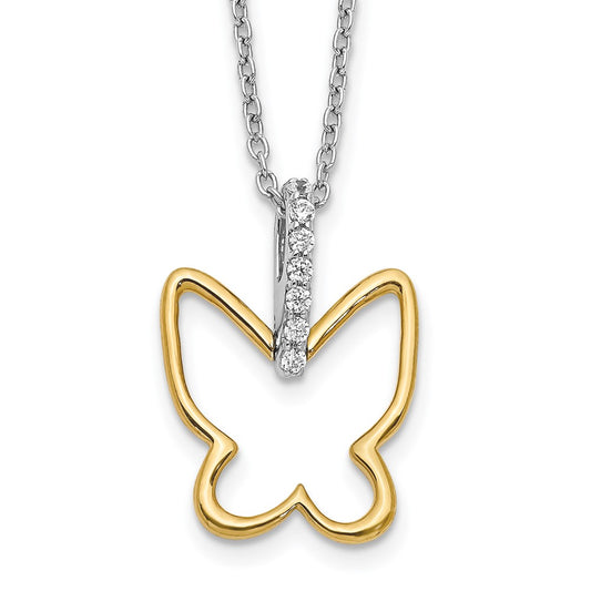 14k Two-Tone Gold Real Diamond Butterfly 18 inch Necklace