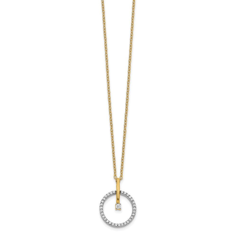 14k Two-Tone Gold Real Diamond Circle 18 inch Necklace