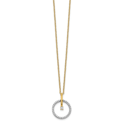 14k Two-Tone Gold Real Diamond Circle 18 inch Necklace