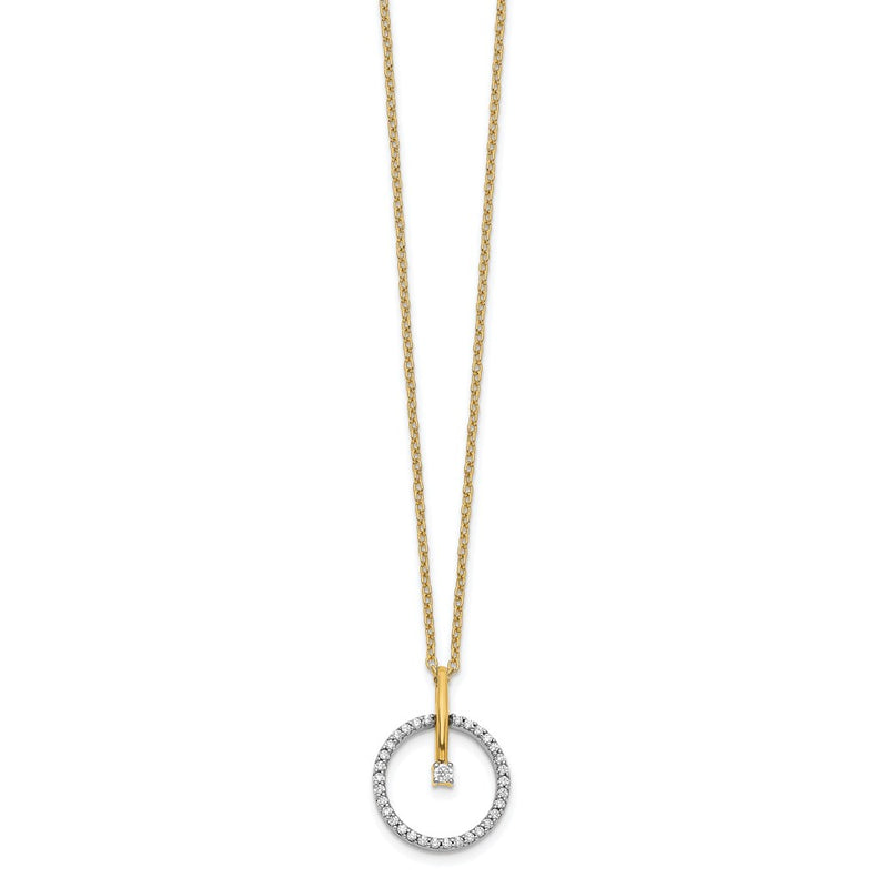 14k Two-Tone Gold Real Diamond Circle 18 inch Necklace