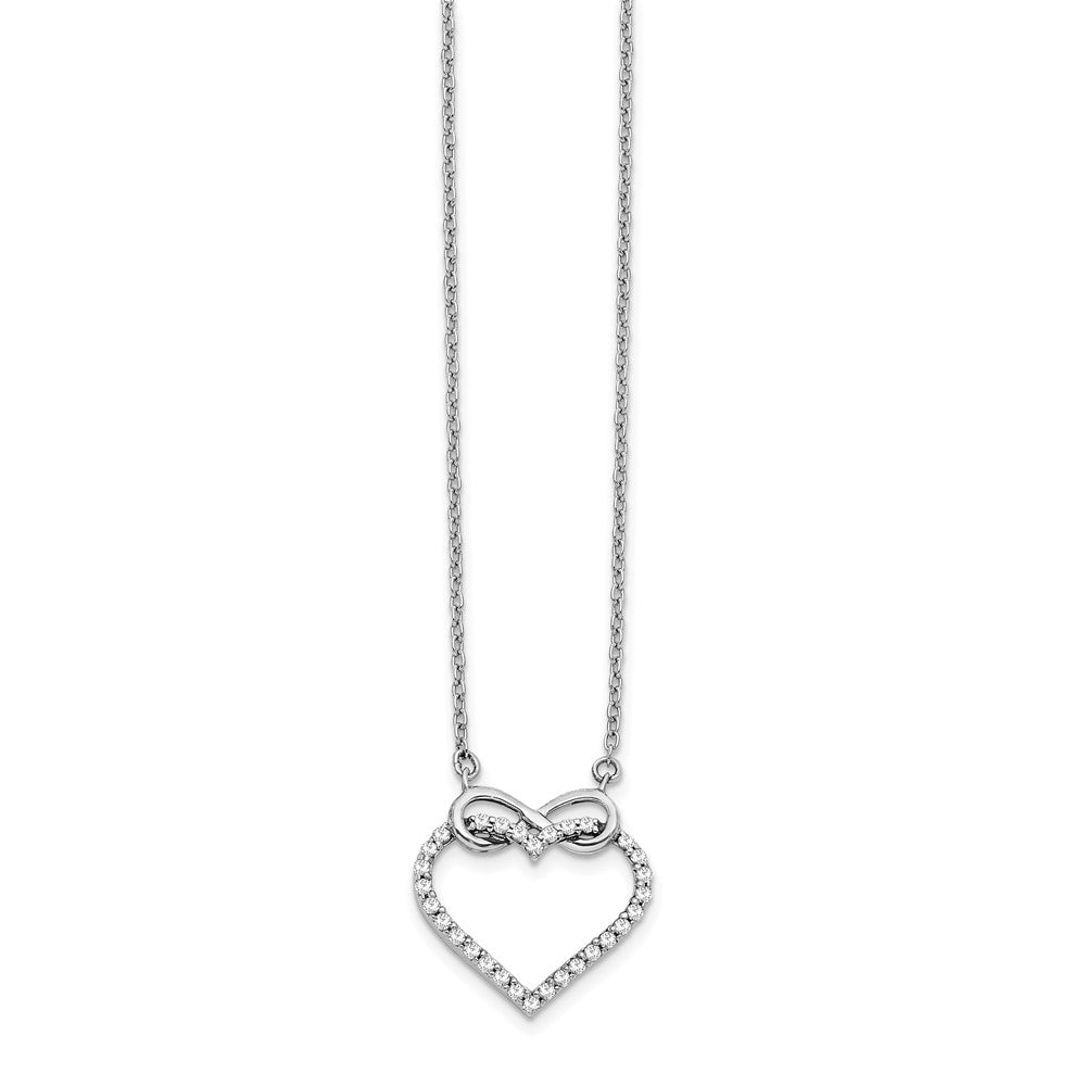 14k White Gold Real Diamond Heart Infinity 18 inch Necklace