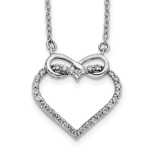 14k White Gold Real Diamond Heart Infinity 18 inch Necklace