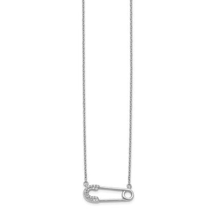 14k White Gold Real Diamond Safety Pin Necklace