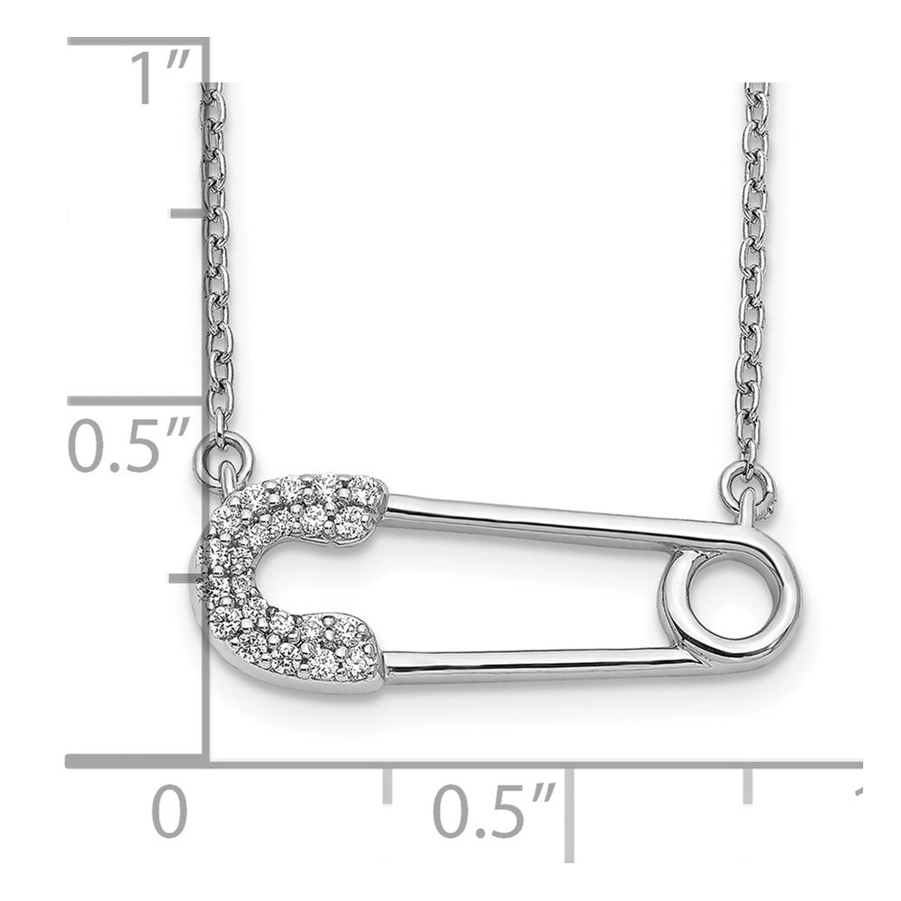 14k White Gold Real Diamond Safety Pin Necklace