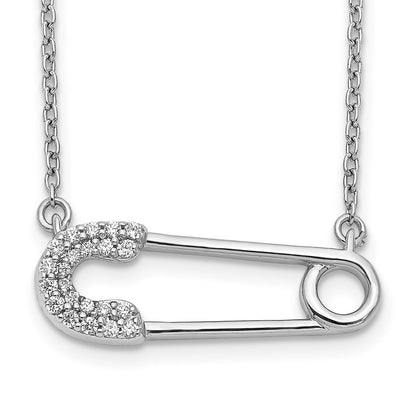 14k White Gold Real Diamond Safety Pin Necklace