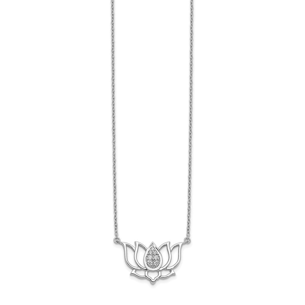 14k White Gold Real Diamond Lotus Flower Necklace