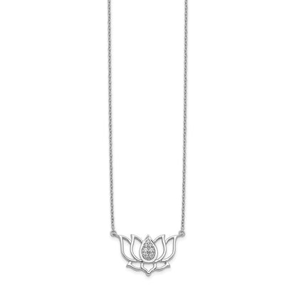 14k White Gold Real Diamond Lotus Flower Necklace