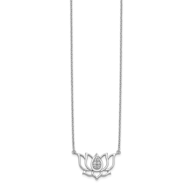 14k White Gold Real Diamond Lotus Flower Necklace