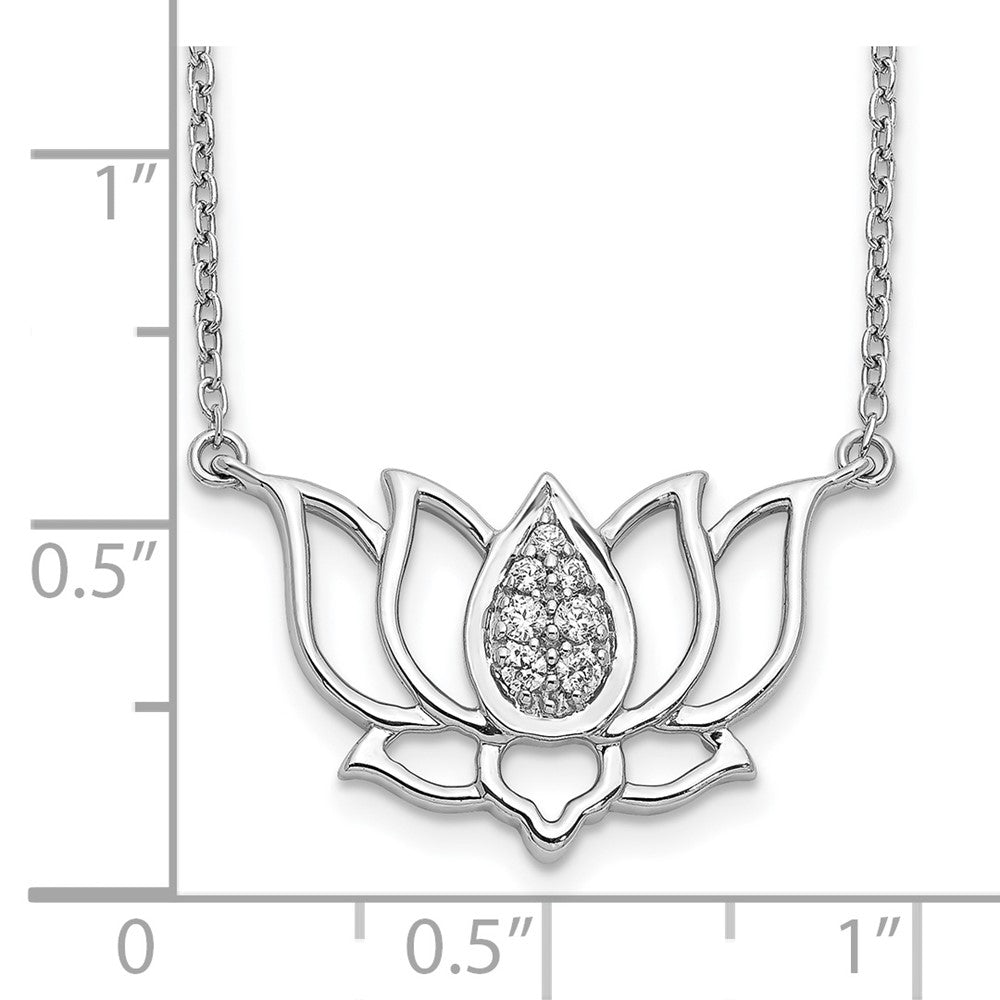 14k White Gold Real Diamond Lotus Flower Necklace