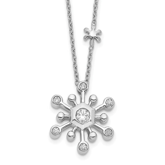 14k White Gold Real Diamond Snowflake 18 inch Necklace