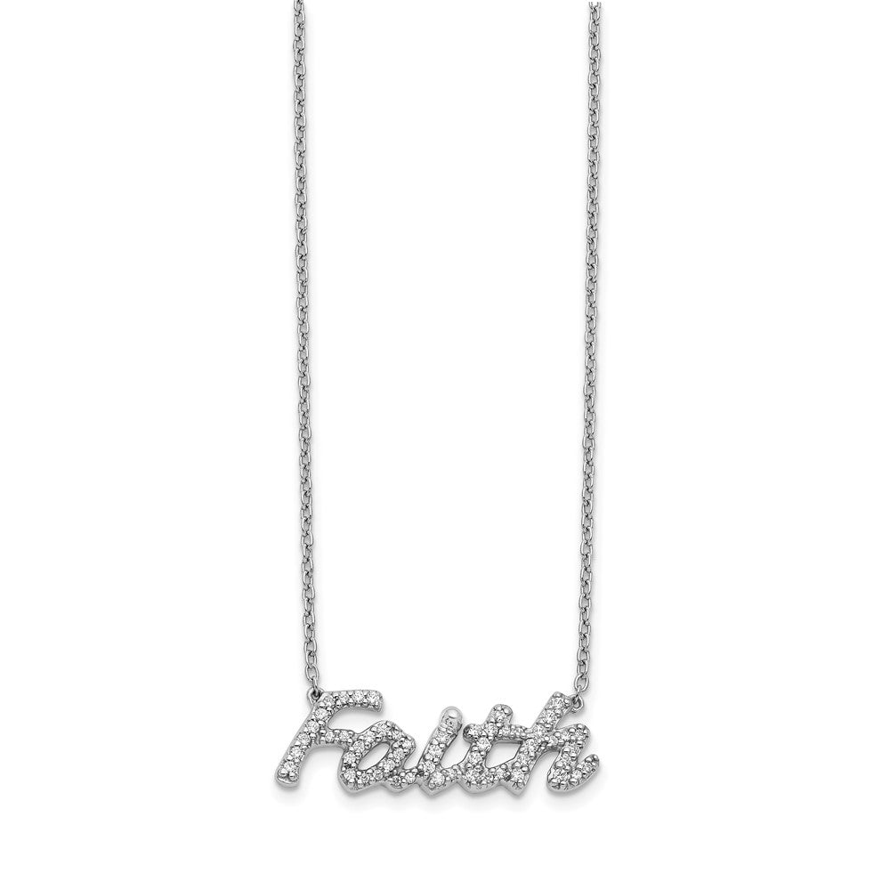 14k White Gold Real Diamond Faith 18 inch Necklace